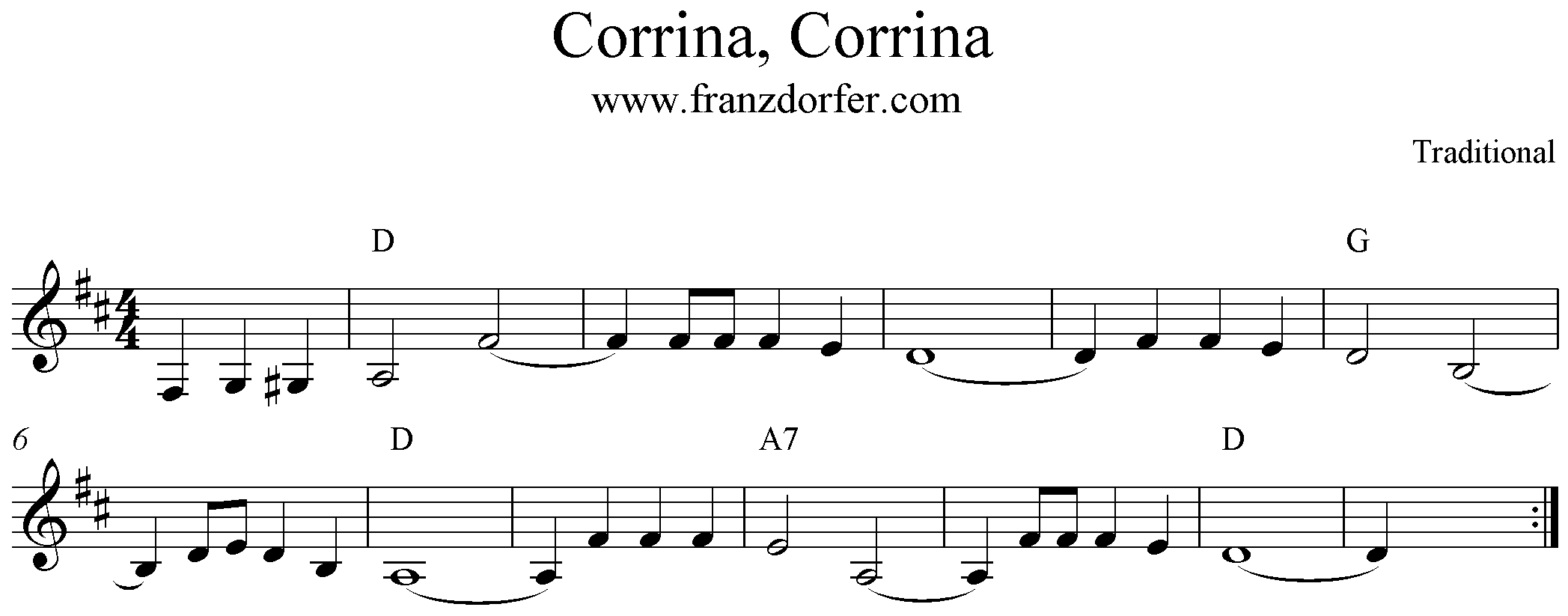 Noten Corrina, Corrina, D-Dur